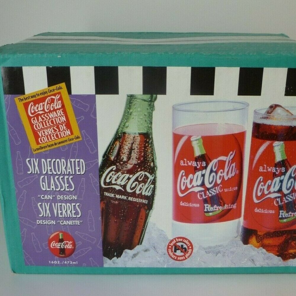 6 Coca-Cola glasses,Decorated,Six Verres,Lead Free